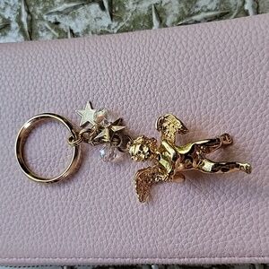Kirks Folly Cherub Angel Key Chain Aurora Borealis Crystal Beads Stars Gold Tone